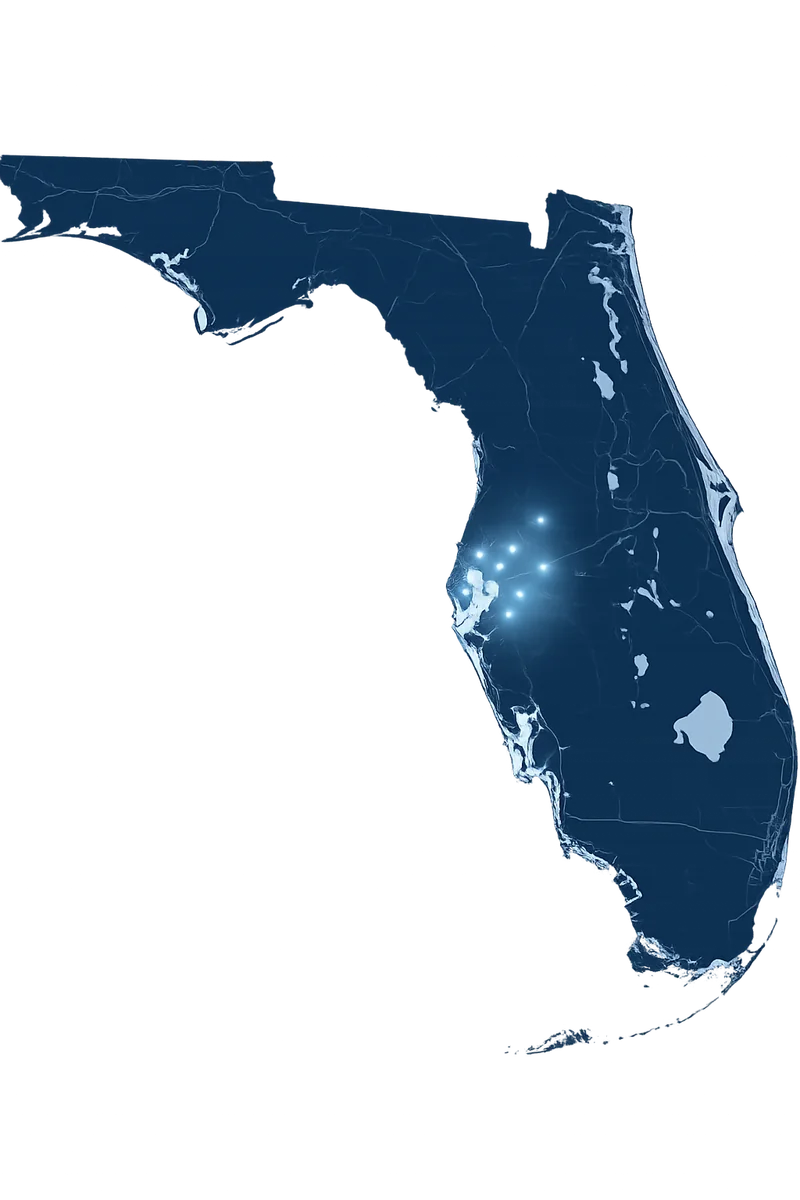 Florida map highlighting Tampa Bay service areas